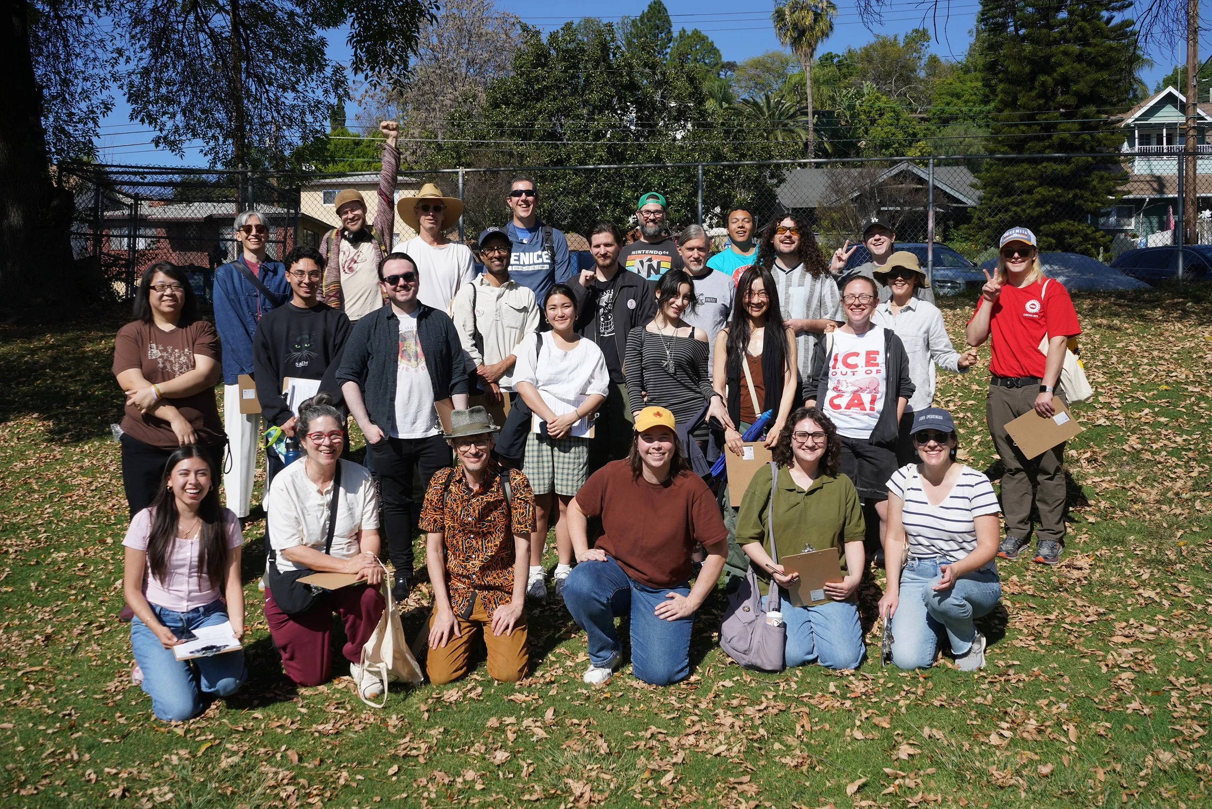 Campaign volunteers group photo outdoors on sunny day